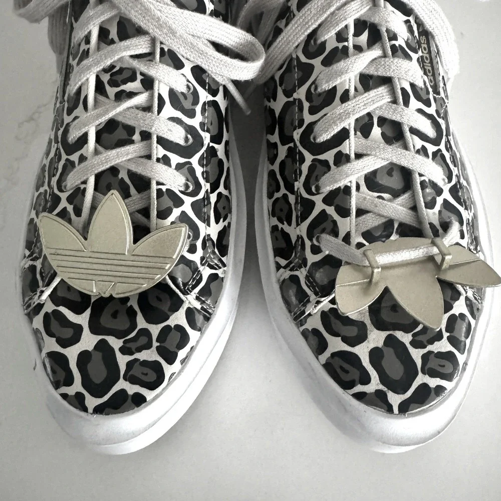 Adidas Sleek Super Platform Sneaker Womens 8 Leopard Print Gold Trefoil Jewel